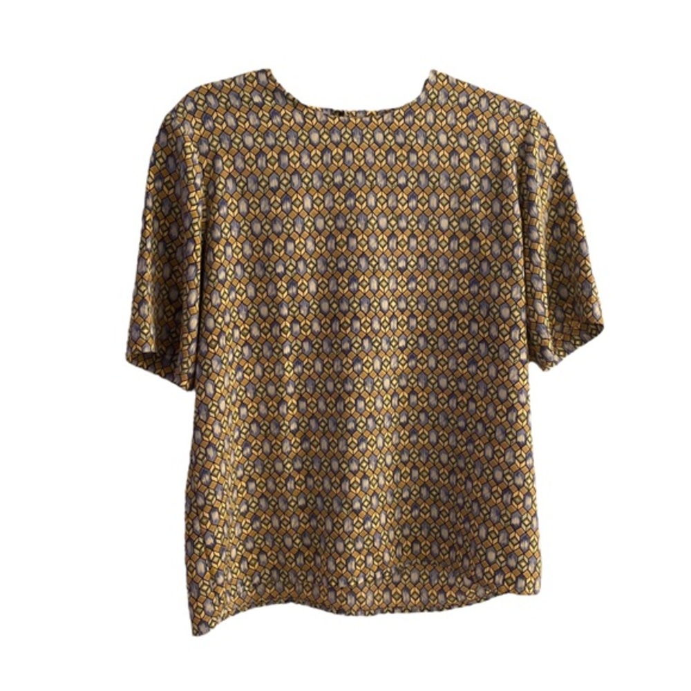 Vintage Notations Geometric Diamond Print Short Sleeve Top Sz Small